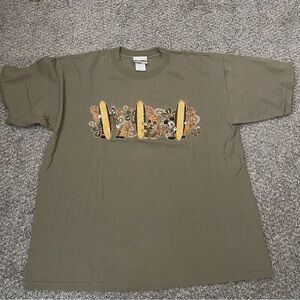Vintage Olive Graphic Mickey, Pluto T-Shirt with Surfboard Design